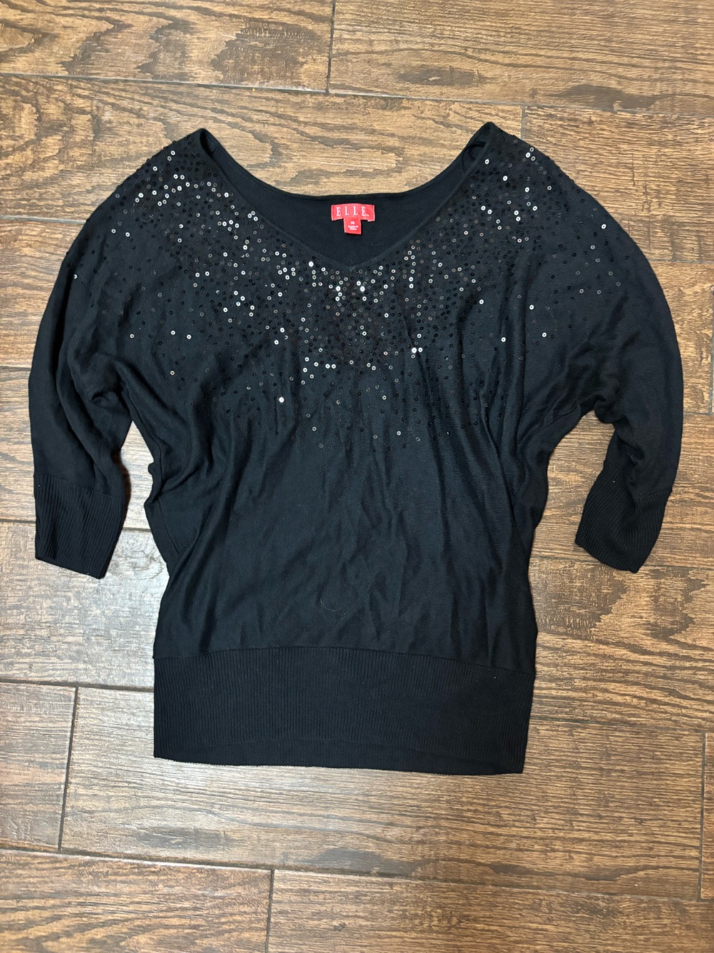 Elle Black Sequin Scoop-Neck Women's Pullover